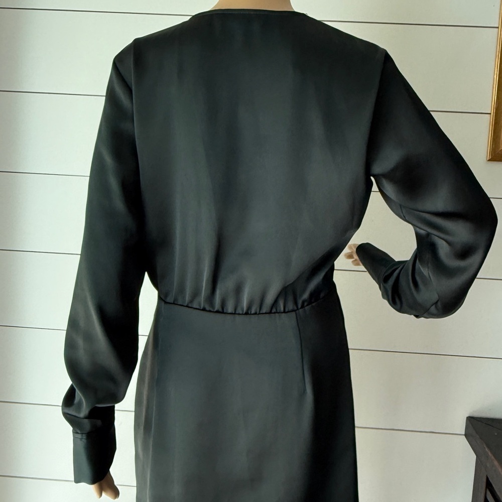 Zara Dark Green Long Sleeve Wrap Satin Dress Sz M - Picture 6 of 9